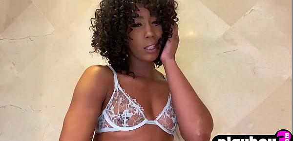  Petite black MILF Misty Stone played with her wet pussy after striptease action
